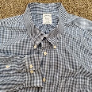 Brooks Brothers Regent Fit Gingham Dress Shirt Men XL Blue Non Iron Long Sleeve